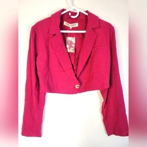NWOT Free People Berry Wine Coco Cropped Linen Blend Blazer